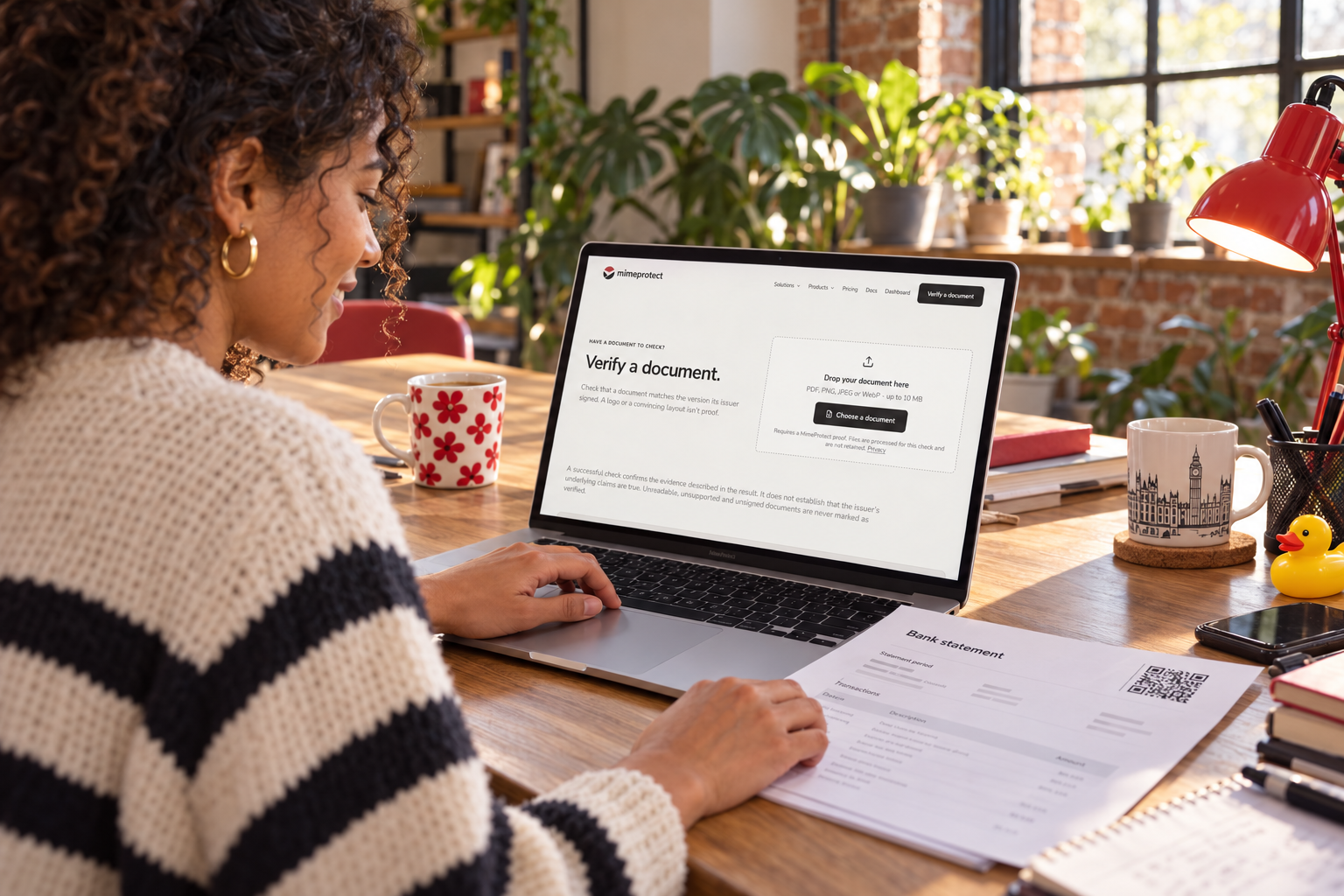 A recipient checking a document in MimeProtect